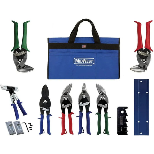 MIDWEST HVAC Tool Kit – 9 Piece Set Includes Aviation Snips with Metalworking Tools  Bag – MWT-HVACKIT03