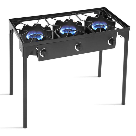 Goplus Triple Burner Outdoor Gas Stove, 220,000 BTU, Cast Iron, Portable BBQ Cooker(Default Title)