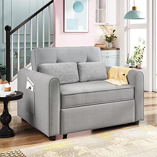 g 488243 Convertible Sleeper Sofa Bed MultiFunctional Adjustable Single Bed Chair with USB Port and 2 Pillows for Small Space Grey(Default Title)