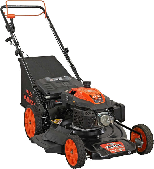 YARDMAX 22′′ Gas Self Propelled Lawn Mower, 201cc, 6-Speed CVT, High Wheel RWD, 3-in-1, Black(Default Title)