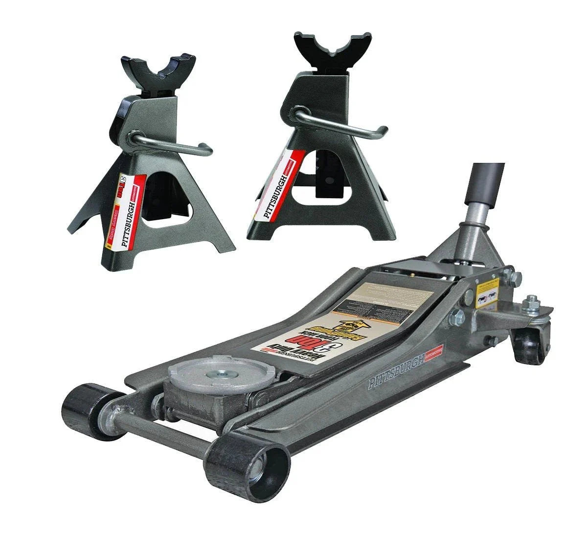 2025 Pittsburgh 3-Ton Flat Jack and Axle Stand Set with Quick Pump and Rapid Lift Function