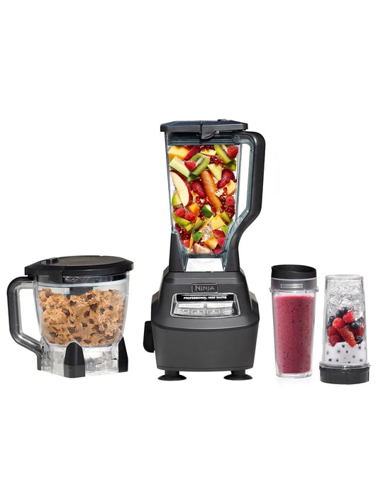 Ninja BL770 Mega Kitchen System, 1500W, 4 Functions for Smoothies, Processing, Dough, Drinks  More, with 72-oz.* Blender Pitcher, 64-oz. Processor Bowl, (2) 16-oz. To-Go Cups  (2) Lids, Black(Default Title)
