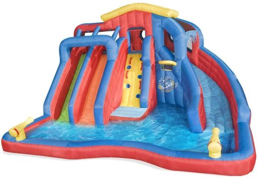 BANZAI Hydro Blast Water Park Inflatable Slide with Cannons  Basketball Hoop, 3 Slides, Heavy-Duty Dura-Tech Material(Default Title)