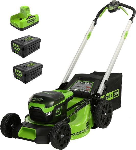 Greenworks 60V 21” Cordless (Self-Propelled) Lawn Mower , 2 x 4.0Ah Batteries and Dual Port Rapid Charger  sgtnighsdesigns(60V 21)