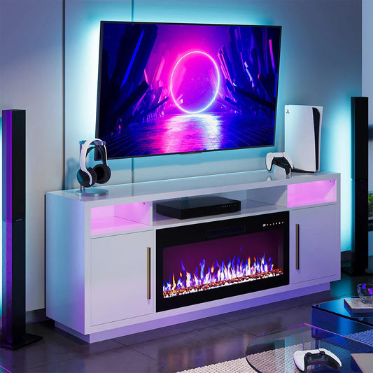 70" Fireplace TV Stand for TVs Up to 75", Storage Cabinet, Media Console Table for Living Room